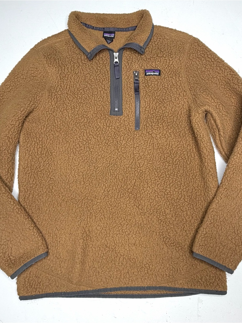 Patagonia Retro Pile 1/4 Zip Fleece Pullover Tan Brown Boys Sz XL
